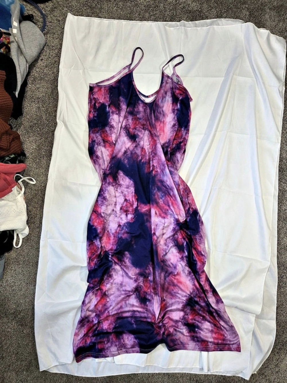 Abstract Tie Dye Dress With Pockets in Purple & Pink